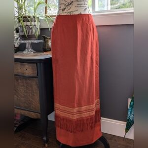 Vintage Women's Orange Linen Blend Fringe Skirt Size 6